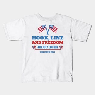 Hook, Line, and Freedom: Smallmouth Bass 4th of July Edition Kids T-Shirt